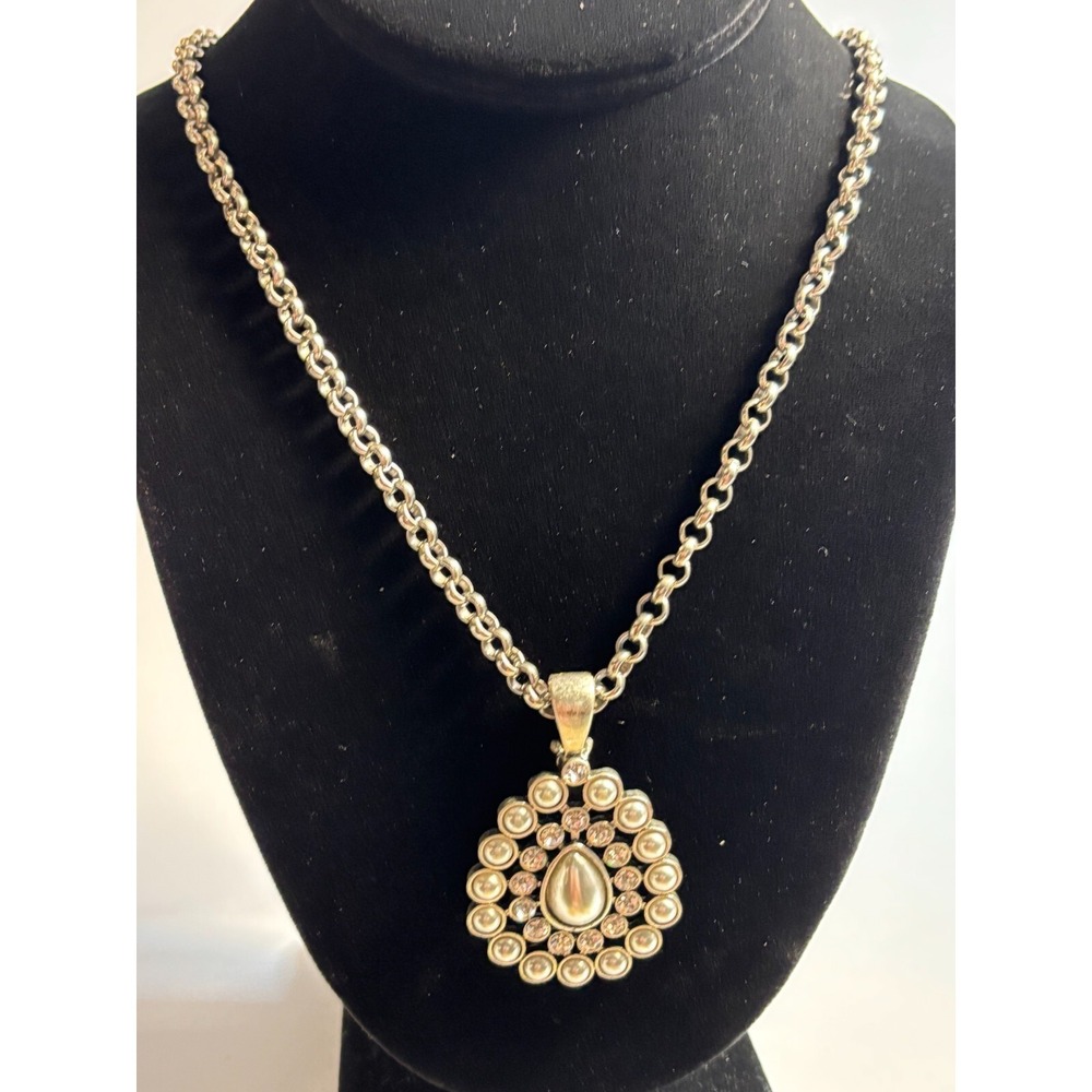 Pendant Necklace Silver‎ Tone Faux Pearl Chunky Maximalist Boho Design
